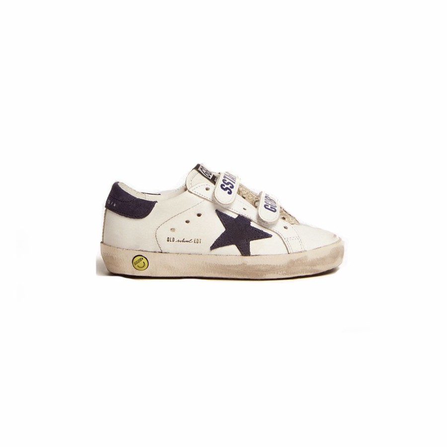 Kids * | Latest Golden Goose Old School Leather Upper Suede Star And Heel White/ Dark Blue Kids Gyf00111.F000418.10304