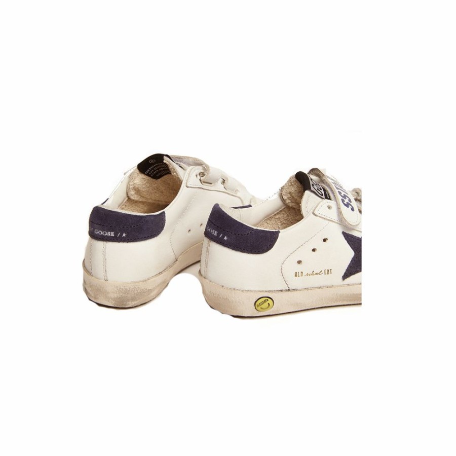 Kids * | Latest Golden Goose Old School Leather Upper Suede Star And Heel White/ Dark Blue Kids Gyf00111.F000418.10304