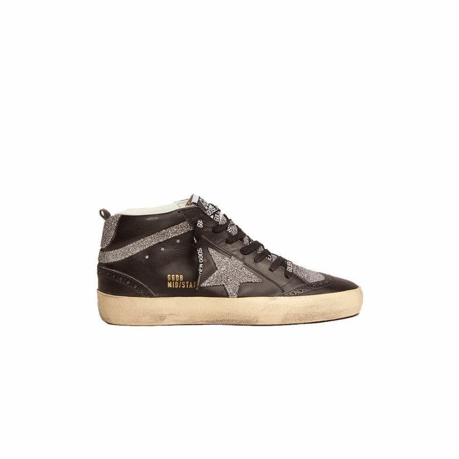 Womens * | Sells Cheap Golden Goose Mid Star Leather Upper Crystal Tongue Star Black Women Gwf00122.F002466.90179