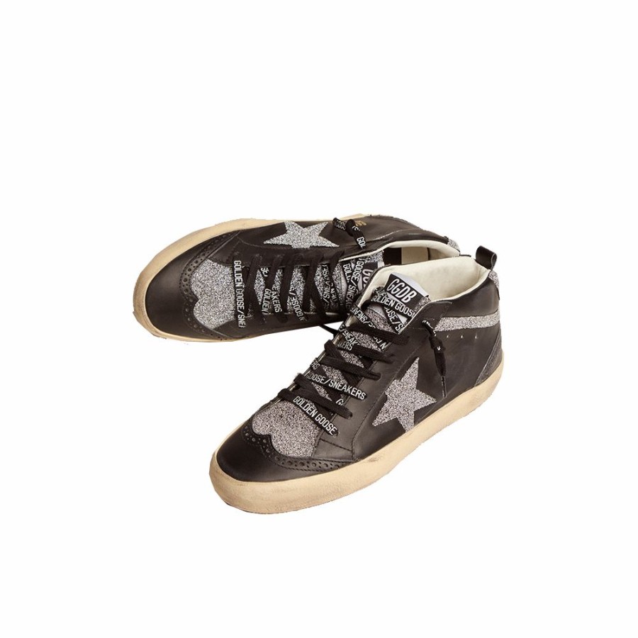 Womens * | Sells Cheap Golden Goose Mid Star Leather Upper Crystal Tongue Star Black Women Gwf00122.F002466.90179