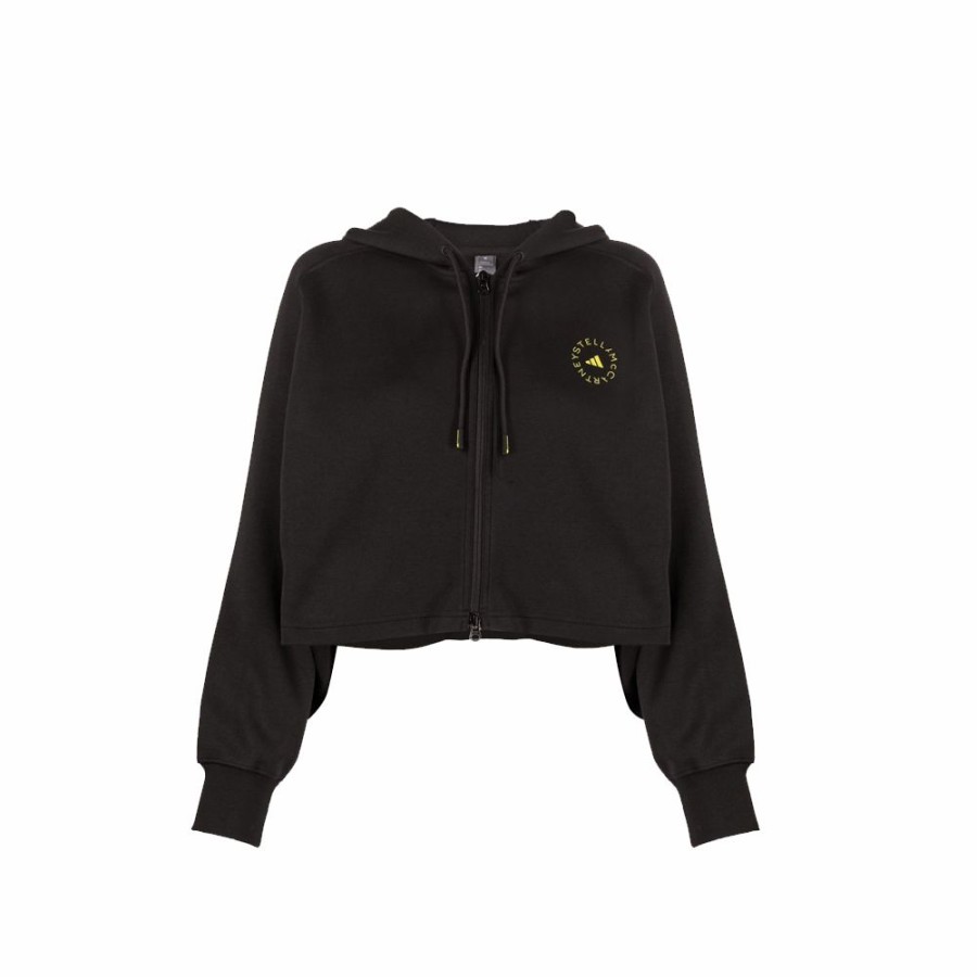 Womens * | Reliable Quality Adidas By Stella-Mccartney Crop Hoodie Black/Yellow Women Hg1946