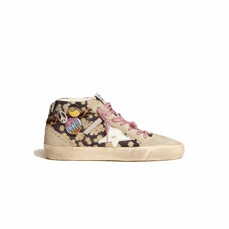 Womens * | Shop New Golden Goose Mid-Star Daisies Printed Canvas Upper Leo Horsy Wave Women Gwf00122.F002881.81633