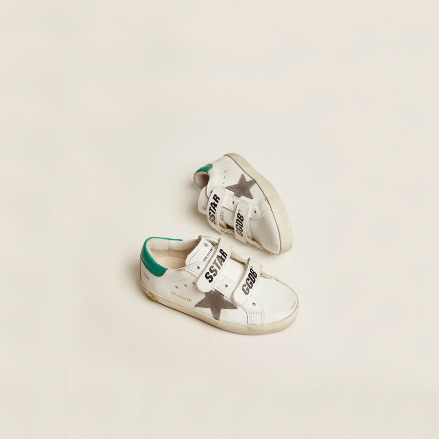 Kids * | Sale Golden Goose Old School Leather Upper Stripes White/Green Baby Gjf00111.F002822.10974