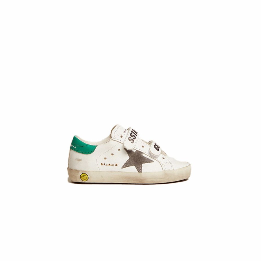 Kids * | Sale Golden Goose Old School Leather Upper Stripes White/Green Baby Gjf00111.F002822.10974