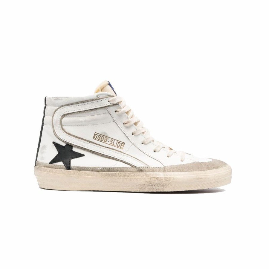 Mens * | Flash Sale Golden Goose Slide Leather Upper Star List White/Cream Men Gmf00369.F003259.11198