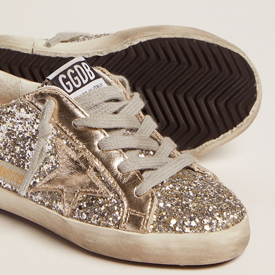 Kids * | Online Store Golden Goose Super-Star Glitter Upper Laminated Lacing Star And Heel Kids Gyf00101.F002840.65157