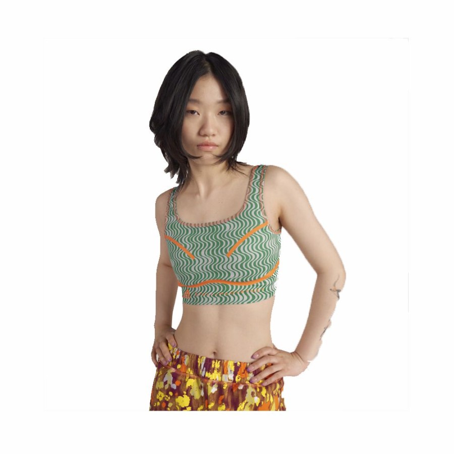 Womens * | Sells Cheap Adidas By Stella Mccartney Crop Top Print Green/Clear Onix Women Hi6036