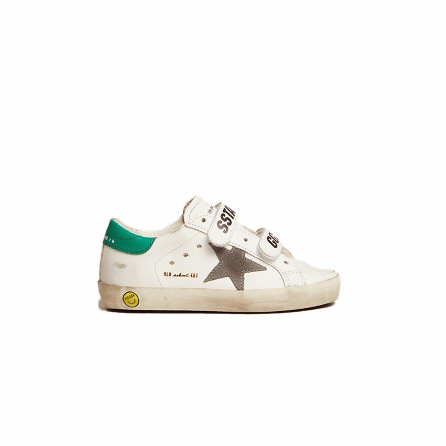 Kids * | Clearance Golden Goose Old School Leather Upper Stripes White/Green Kids Gyf00111.F002822.10974