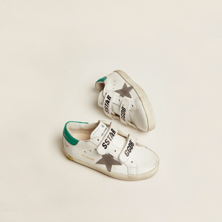 Kids * | Clearance Golden Goose Old School Leather Upper Stripes White/Green Kids Gyf00111.F002822.10974