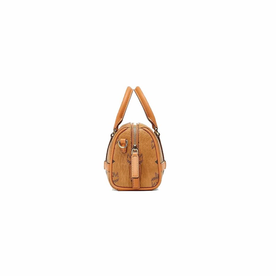 Womens * | Discount Store Mcm Aren Boston Bag In Visetos Cognac Mwbbaer01Co001