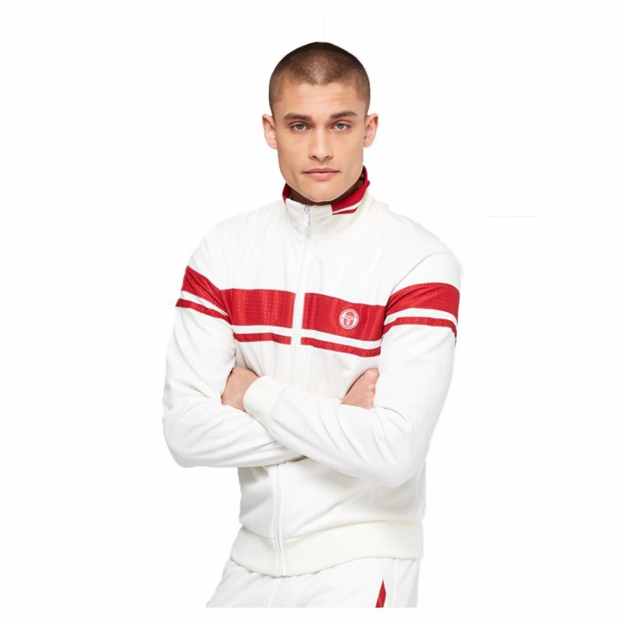 Mens * | Sale Sergio Tacchini Tennis Young Line Track Jacket White/Tango-Red Men Stms2138954-150