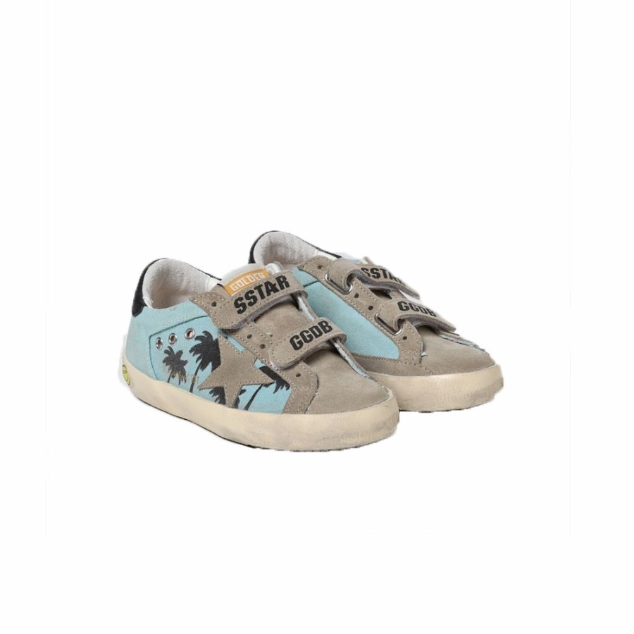 Kids * | Excellent Quality Golden Goose Old School Palm Print Canvas Upper Suede Toe Sage Green/Taupe/Black Kids Gyf00143-F002831-35771