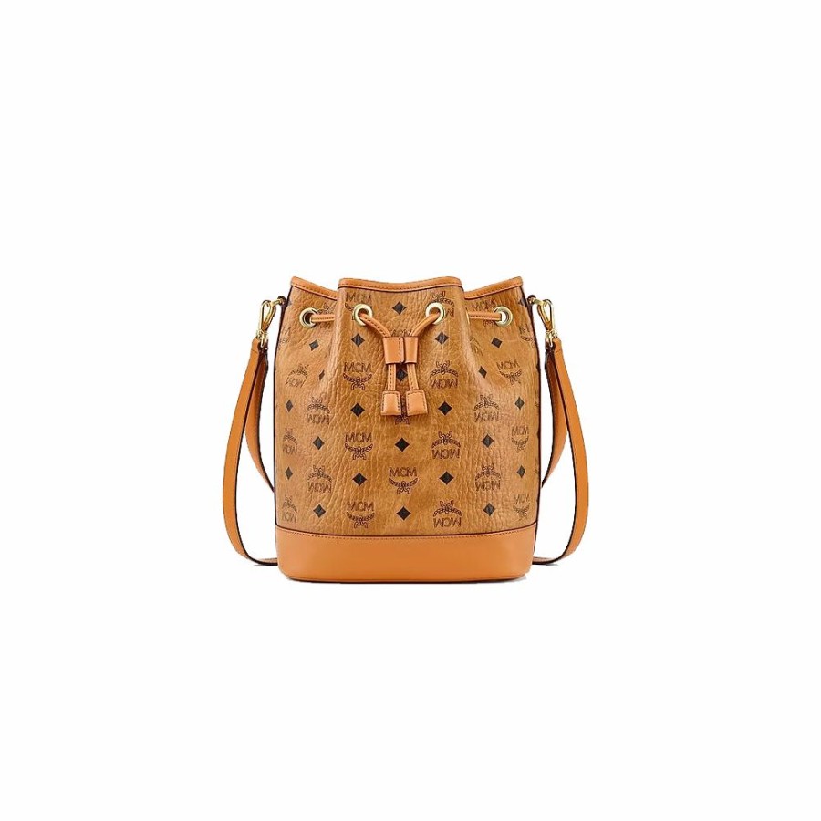 Womens * | High Quality Mcm Dessau Drawstring Bag In Visetos Cognac Mwdcsdu02Co001