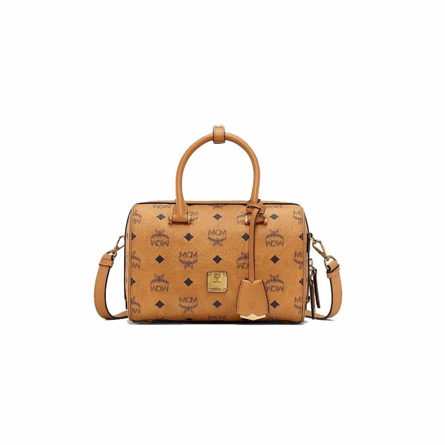 Womens * | Sells Cheap Mcm Boston Bag In Visetos Cognac Mwbaase02Co001