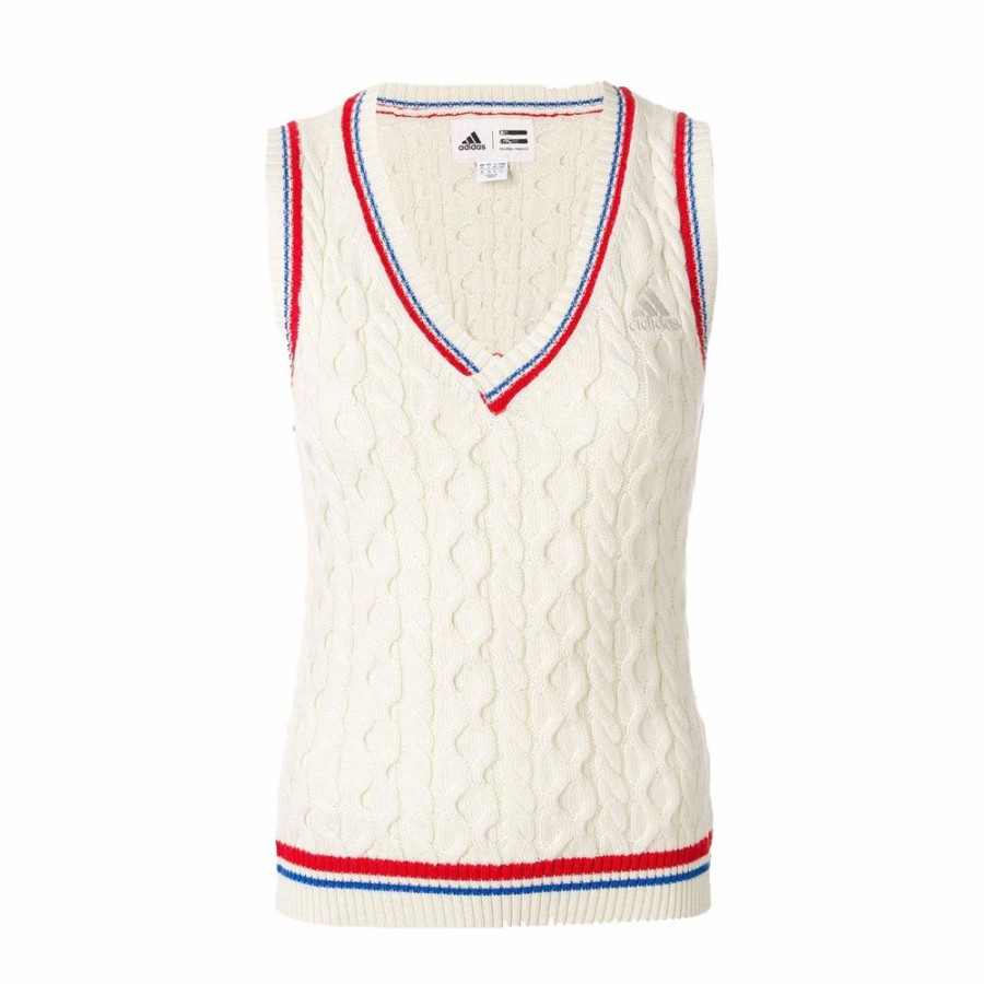 Womens * | Hot Sale Adidas Ny W Cable V-Neck White/Blue/Red Women Br8971