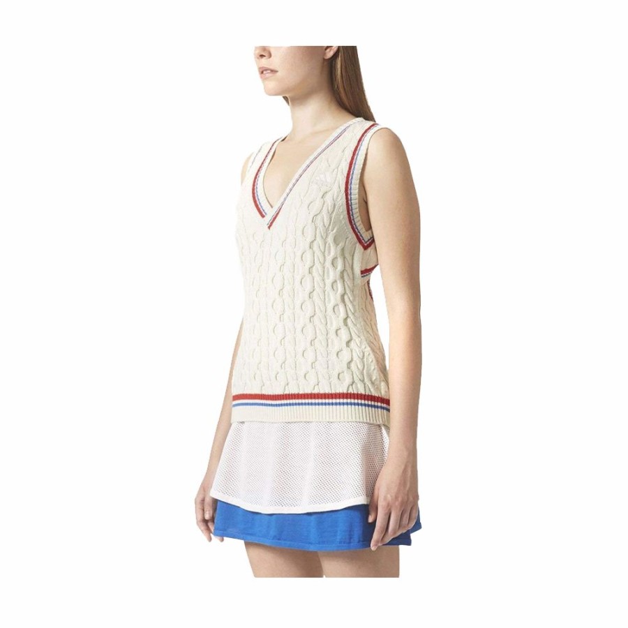 Womens * | Hot Sale Adidas Ny W Cable V-Neck White/Blue/Red Women Br8971