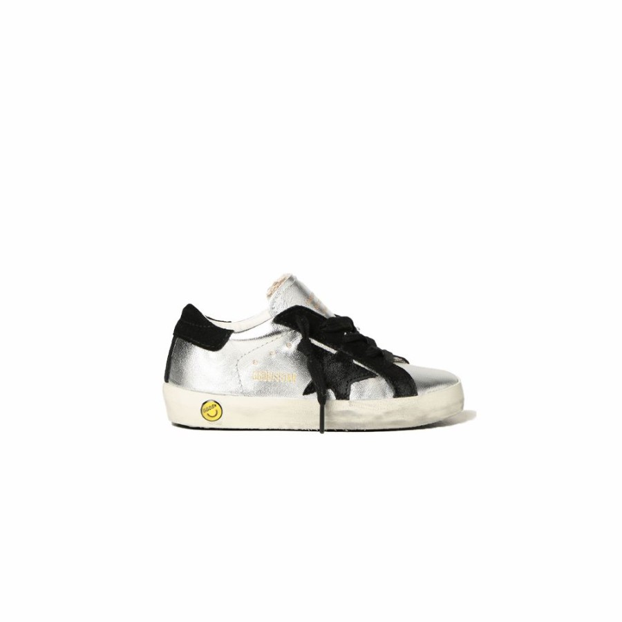 Kids * | Clearance Golden Goose Super-Star Laminated Leather Silver/Black Baby Gjf00101.F000312.60246