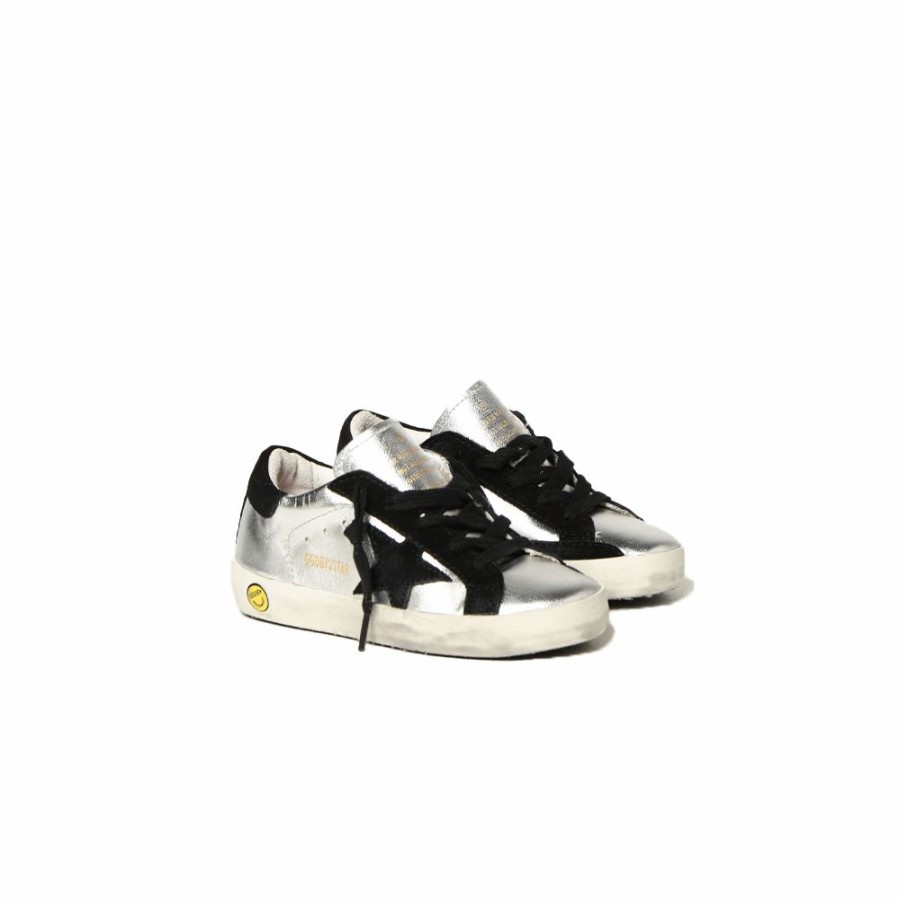 Kids * | Clearance Golden Goose Super-Star Laminated Leather Silver/Black Baby Gjf00101.F000312.60246