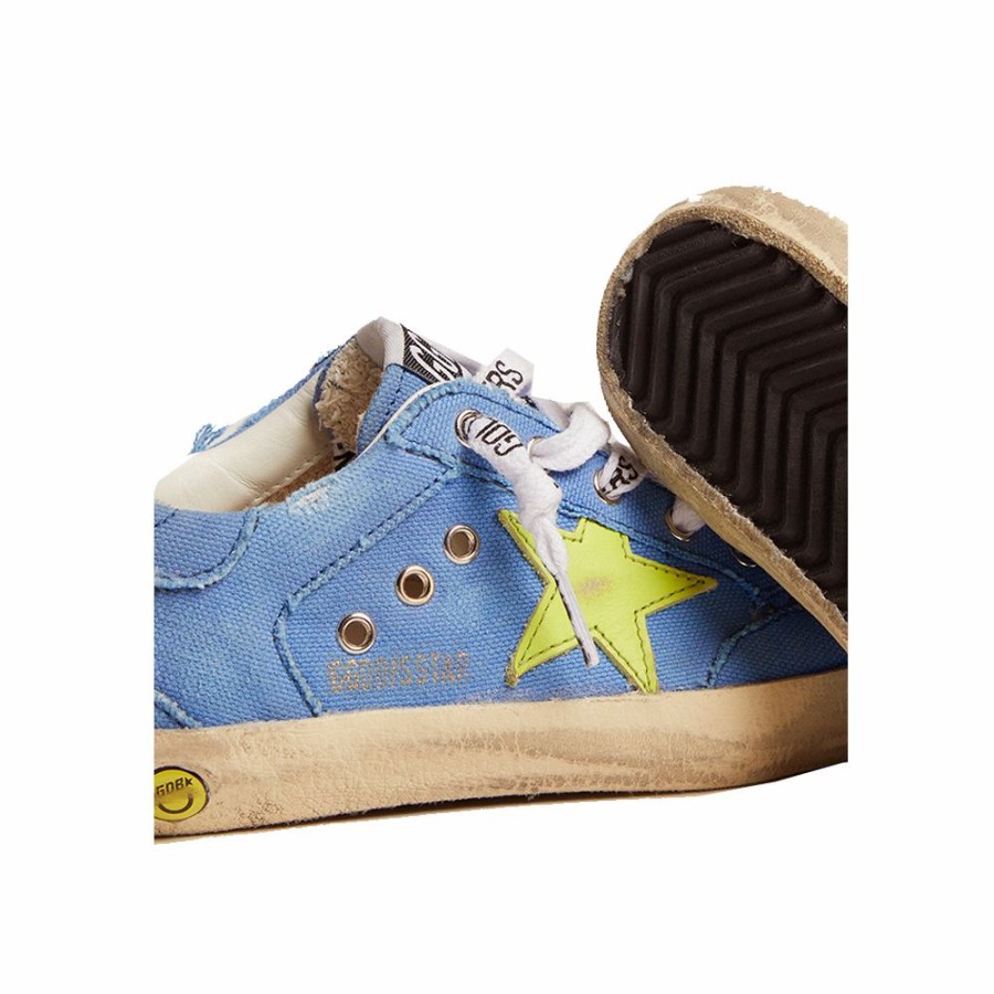 Kids * | Shop New Golden Goose Super-Star Penstar Frayed Blue Canvas Upper Kids Gyf00109.F002839.50679