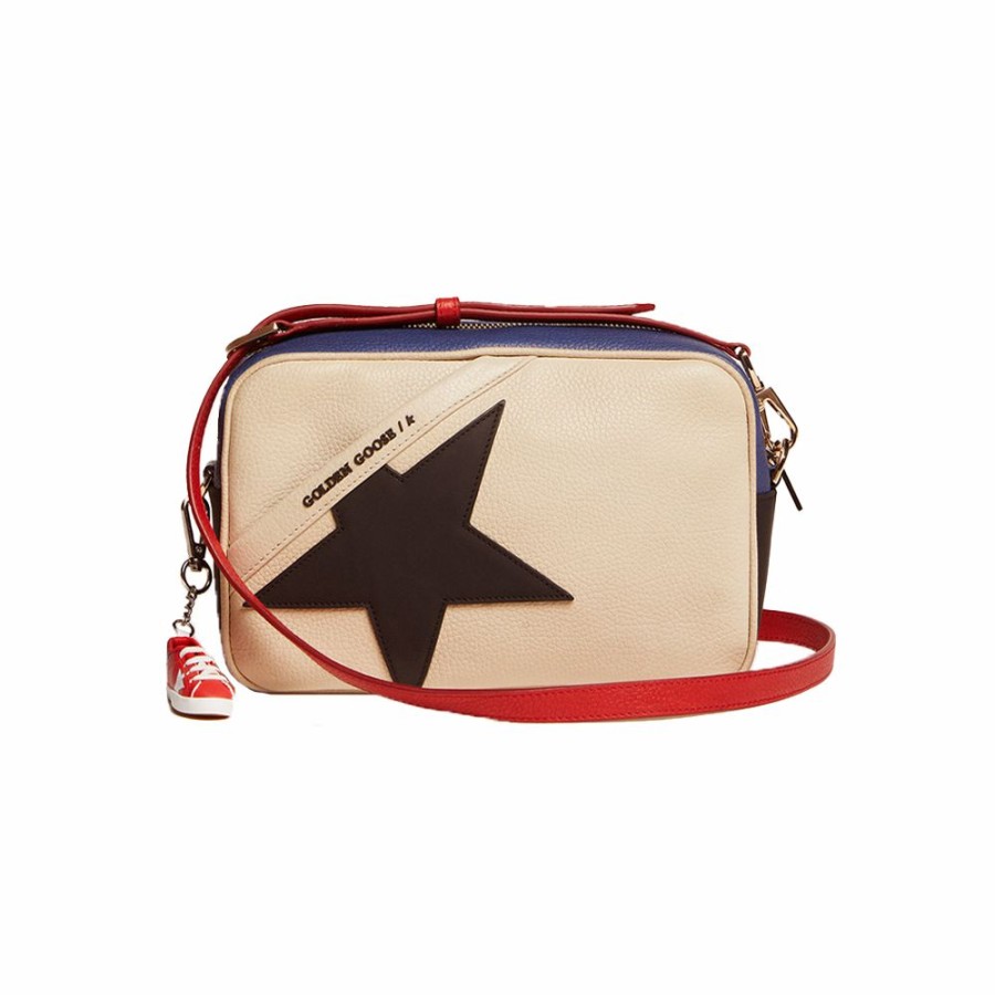 Womens * | Latest Golden Goose Star Bag Pebbled Leather Black Star Red/Blue Gwa00101.A000192.80751