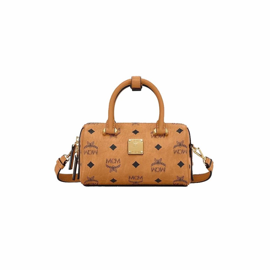 Womens * | Shop New Mcm Boston Bag In Visetos Original Cognac Mwbaase03Co001