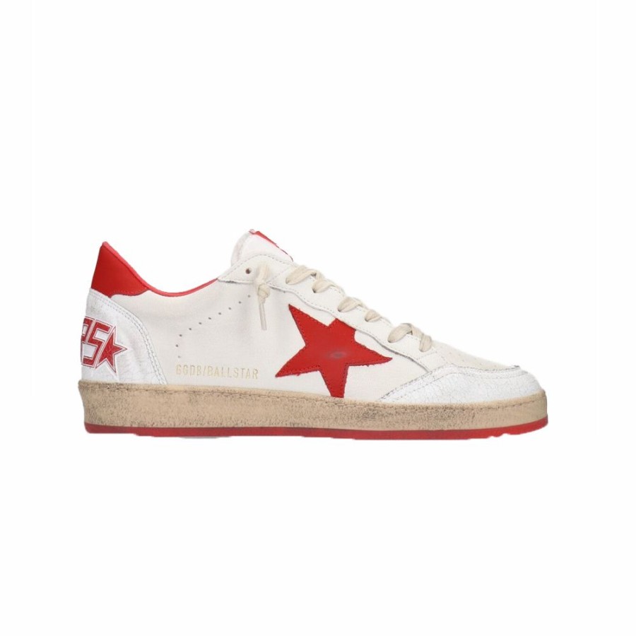 Mens * | Clearance Golden Goose Ball Star Nappa Upper Matt Leather Star Crack Toe White/Red Men Gmf00117.F000325.10275