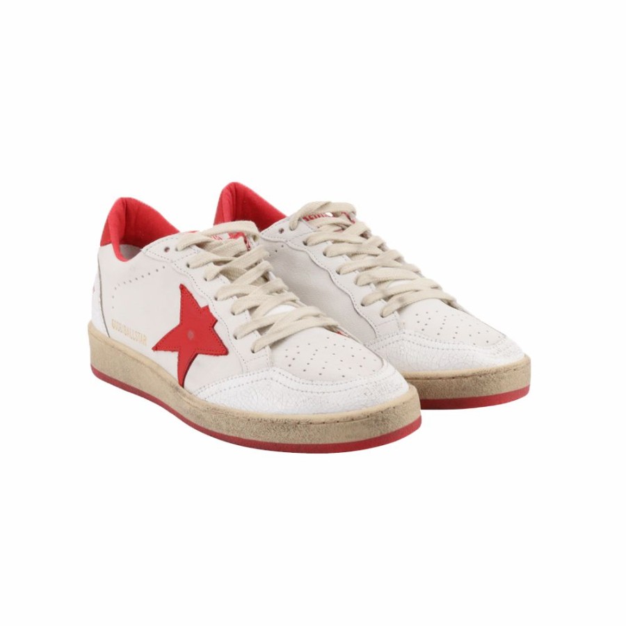 Mens * | Clearance Golden Goose Ball Star Nappa Upper Matt Leather Star Crack Toe White/Red Men Gmf00117.F000325.10275