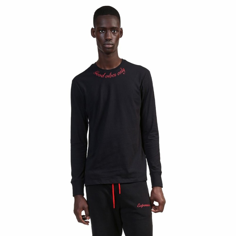 Mens * | Special Fabrice Tardieu Good Vibe Long-Sleeve Black/Red Men Ft-Gvls