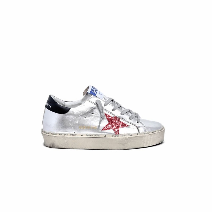 Womens * | Sale Golden Goose Hi Star Laminated Glitter Red Star Silver Women Gwf00118.F001945.70189