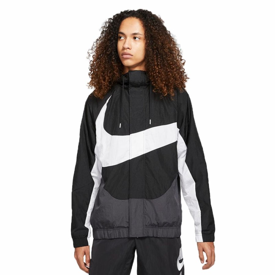 Mens * | High Quality Nike Sportswear Swoosh Woven Lined Jacket Black/White Men Dd5967-010