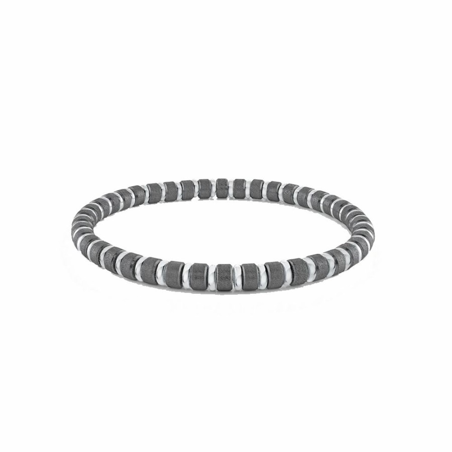 Womens * | Hot Sale Italgem Gun Satin Stainless Steel Polished Stretch Mini Beads Gunmetal/Silver Bb-317-8