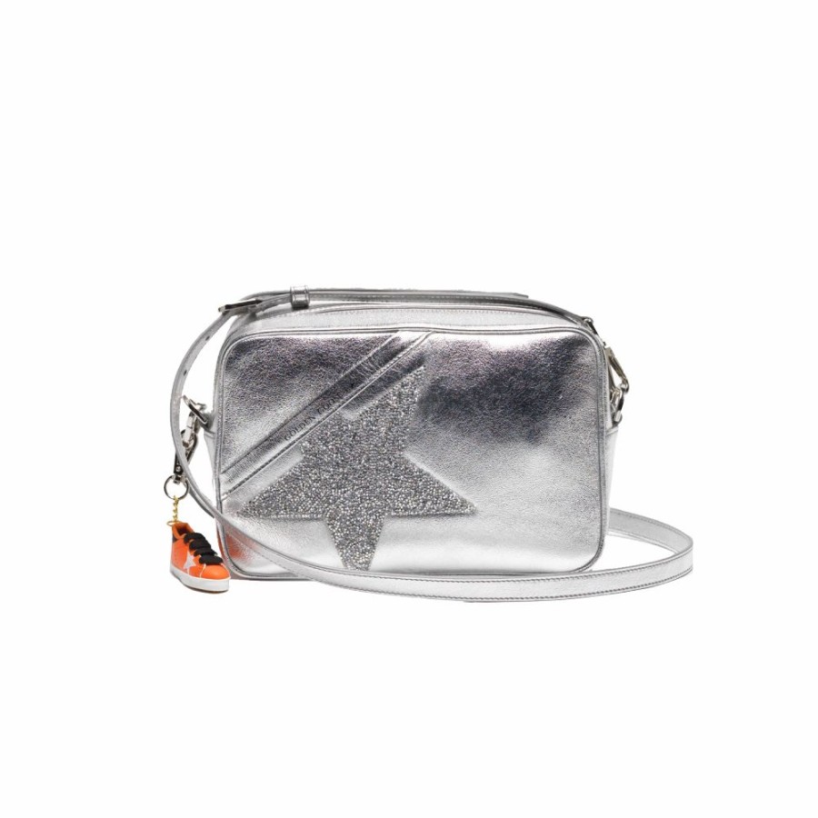 Womens * | Discount Store Golden Goose Star Bag Silver Laminated Leather Body Swarovski Star Gwa00101.A000102.70130