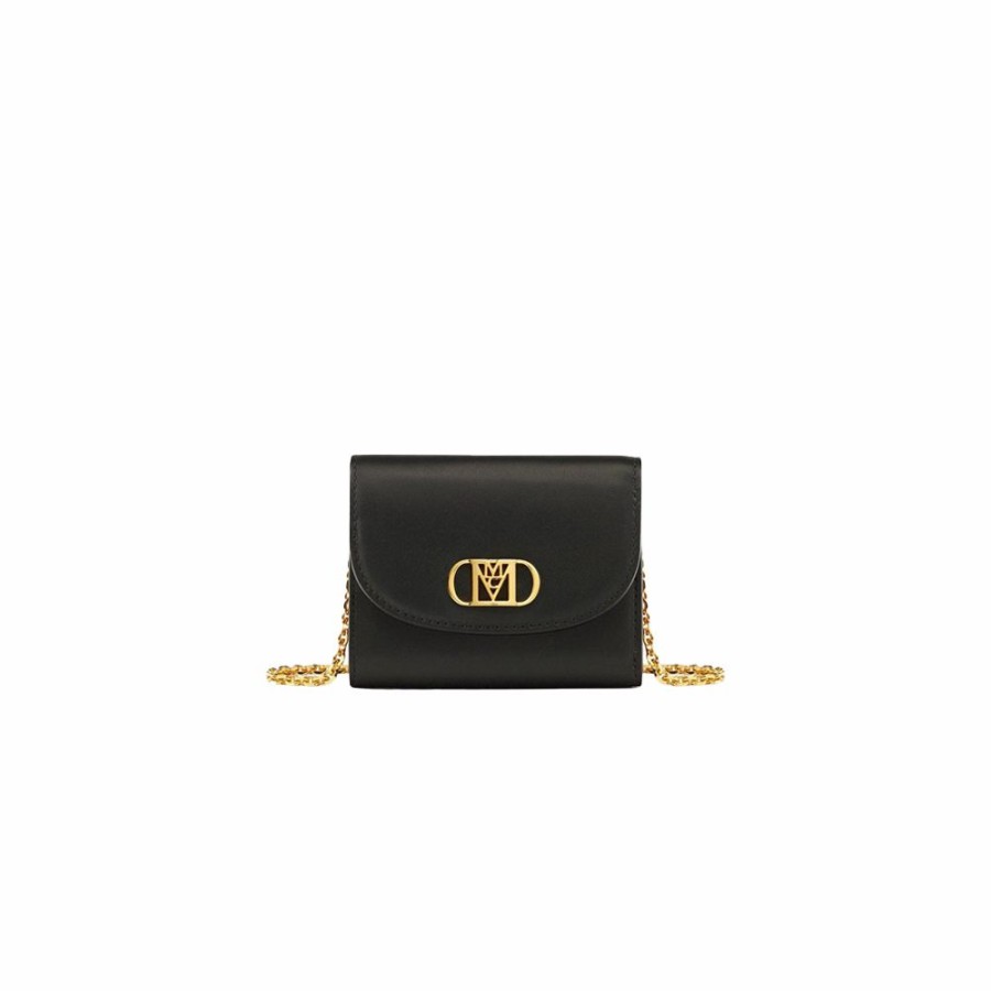 Womens * | Online Store Mcm Mode Mena Trifold Chain Wallet Nappa Leather Black Mylcslm01Bk001