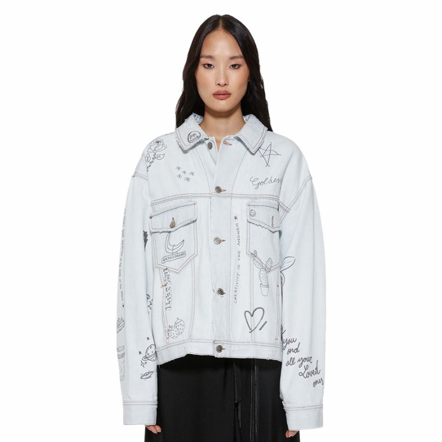 Womens * | Exclusive Golden Goose Jacket Babette Over Bleached/Doodle Print Women Gwp00602.P000404.50100